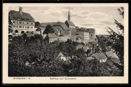 AK Warburg i. W., Rathaus und Gymnasium