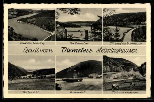 AK Helminghausen /Diemelsee, Kraftwerk, Badeanstalt, Dorfansicht