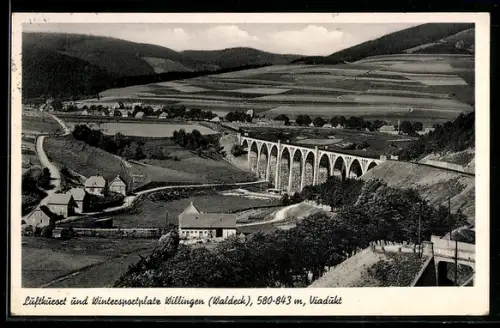 AK Willingen, Ortspanorama mit Viadukt