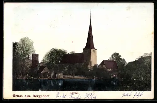 AK Hamburg-Bergedorf, Kirchenpanorama, Flussansicht