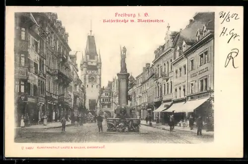 AK Freiburg i. B., Kaiserstrasse mit Martinstor