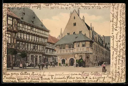 AK Halberstadt, Rathaus mit Strassenpartie, Ostseite