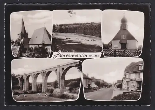 AK Sachsenhausen /Waldeck, Kirche, Viadukt, Ortsansichten