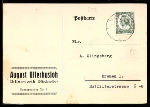 AK Ihlienworth /Niederelbe, Geschäftskarte August Ufferhusloh, Bestellung Linoleum Läufer
