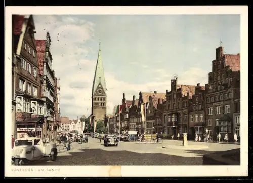 AK Lüneburg, Am Sande, Strassenansicht mit St. Johanniskirche