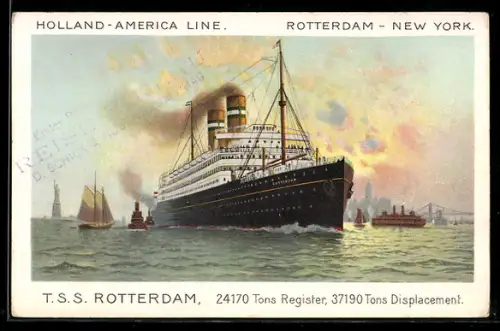 AK Passagierschiff T.S.S. Rotterdam der Holland-America Line nach Verlassen des Hafens von New York