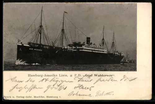 AK Passagierschiff P.D. Graf Waldersee der Hamburg-Amerika Linie in Fahrt