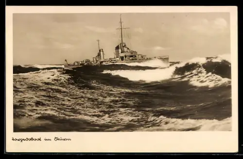 AK Torpedoboot der Kriegsmarine im Sturm
