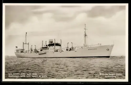 AK Schwedisches Frachtschiff M.S. Sameland von 1943 der Svenska Orient Linien auf See