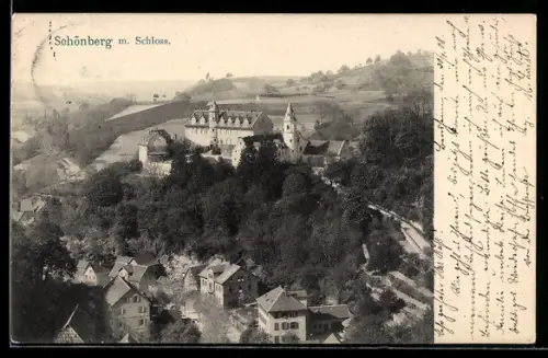 AK Schönberg, Teilansicht des Ortes mit Schloss