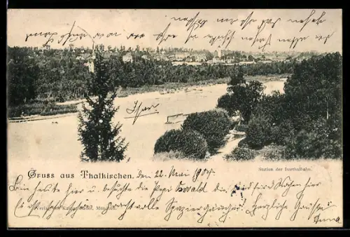 AK Thalkirchen, Ortsansicht mit Isar