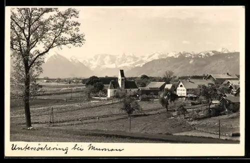 AK Untersöchering bei Murnau, Ortsansicht gegen das Hochgebirge