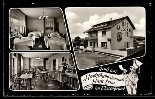 AK Heuchelheim /Westerwald, Hotel Haus Erna im Wiesengrund, Aussen- und Innenansicht, Bes. Josef Tries