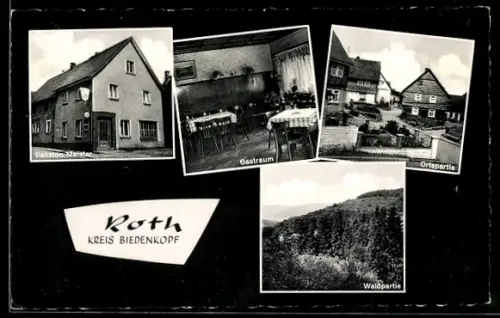 AK Roth /Biedenkopf, Gasthaus-Pension Meister, Innenansicht, Waldpartie