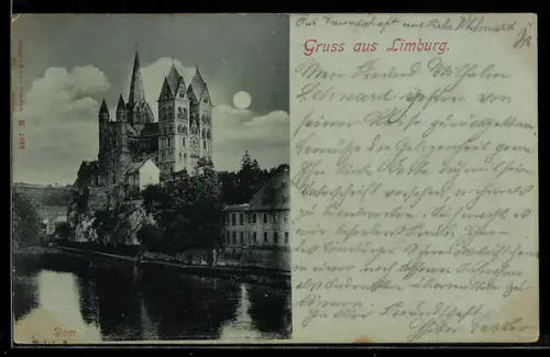 Mondschein-AK Limburg, Blick zum Dom