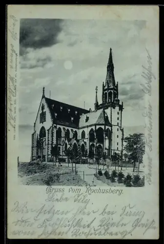 Mondschein-AK Bingen, Rochusberg mit Kirche
