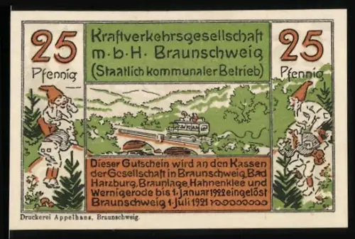Notgeld Braunschweig 1921, 25 Pfennig, Landschaft mit Bus und der wilde Mann