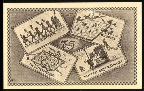 Notgeld Kahla a. d. Saale 1921, 75 Pfennig, Schachspiele und Schachfiguren-Motive