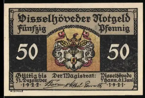 Notgeld Visselhövede 1921, 50 Pfennig, Wappen und Kirche aus dem 11. Jahrhundert