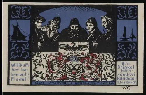 Notgeld Gothmund-Lübeck 1921, 75 Pfennig, Gothmunder Drinkeltörn und Wappen