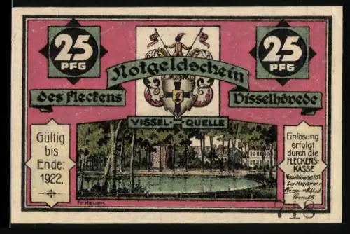 Notgeld Visselhövede 1922, 25 Pfennig, Vissel-Quelle und Schweinezucht-Motive