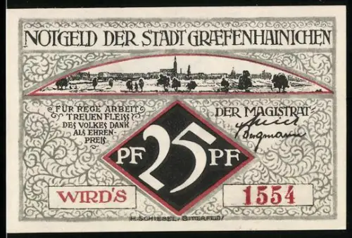 Notgeld Gräfenhainichen 1921, 25 Pfennig, Ortsansicht, Paul-Gerhardt-Stift, Ober-Turm