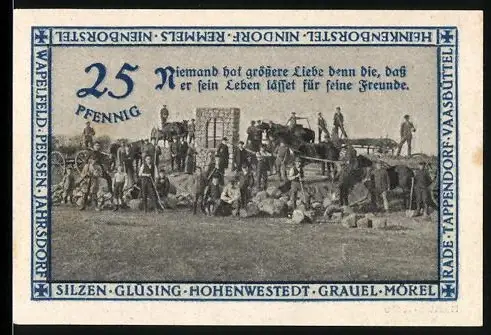 Notgeld Hohenwestedt 1921, 25 Pfennig, Erinnerung an die Einweihung des Ehrenmals des Kirchspiels Hohenwestedt