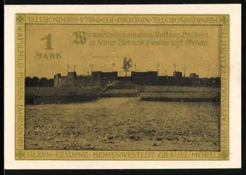 Notgeld Hohenwestedt 1921, 1 Mark, Erinnerung an die Einweihung des Ehrenmals des Kirchspiels Hohenwestedt