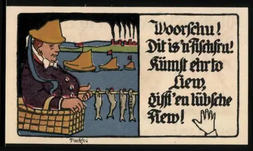 Notgeld Lübeck 1921, 50 Pfennig, Fischfrau mit getrockneten Fischen und Segelschiff-Motiv