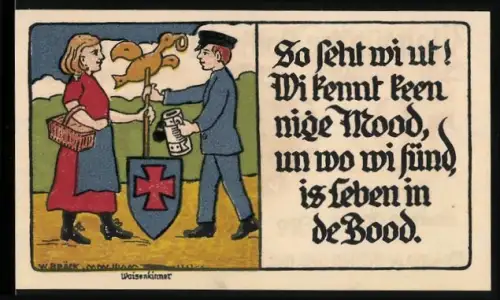 Notgeld Lübeck 1921, 50 Pfennig, Waisenkinder mit Wappen, Kogge im Wappen