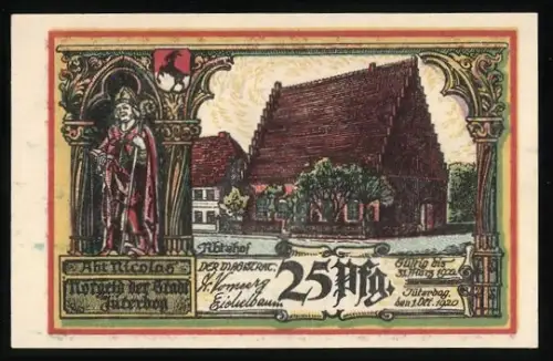 Notgeld Torgau 1920, 25 Pfennig, Abtahof und Ehemalige Heilige-Geist-Kapelle