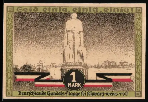 Notgeld Hamburg 1921, 1 Mark, Statue und Säule mit Figurenrelief, Kultur- und Sportwoche