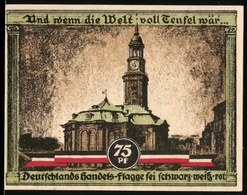 Notgeld Hamburg 1921, 75 Pf, St. Michaelis Kirche und Kultur- u. Sportwoche