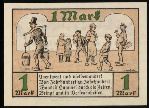 Notgeld Hamburg 1921, 1 Mark, humoristische Szenen mit Menschen und Tieren im Zoo