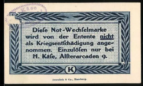 Notgeld Hamburg 1921, 10 Pfennig, Porträt und Stadttor mit Sternen