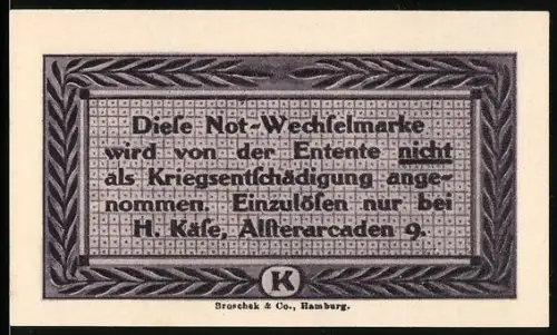 Notgeld Hamburg 1921, 25 Pfennig, Hamburg Wappen und Porträt eines Mannes mit Hut