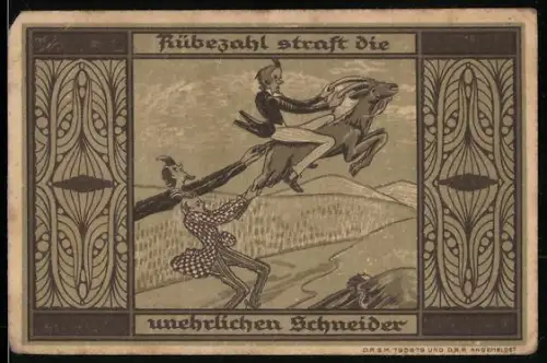 Notgeld Greiffenberg /Schl. 1921, 1 Mark, Rübezahl mit Schneider, Wappen mit Löwe