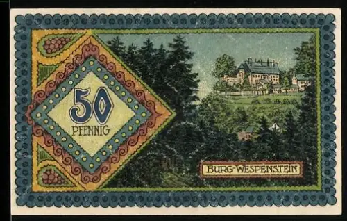 Notgeld Gräfenthal /Th. W. 1921, 50 Pfennig, Burg Wespenstein und Wappen