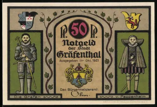 Notgeld Gräfenthal 1921, 50 Pfennig, Grafen und Porzellanherstellung