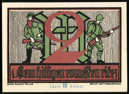 Notgeld Goslar 1922, 2 Mark, Soldaten und Wappen mit Adler