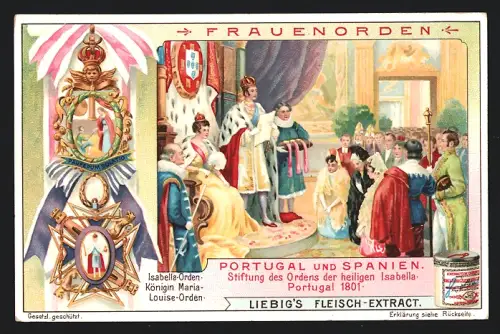 Sammelbild Liebig, Frauenorden, Portugal und Spanien, Stiftung des Ordens der heiligen Isabella