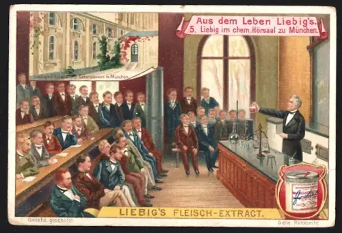 Sammelbild Liebig, Aus dem Leben Liebig`s, Liebig im chem. Hörsaal zu München
