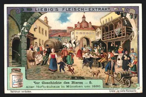 Sammelbild Liebig, Zur Geschichte des Bieres, Altes Hofbräuhaus in München um 1830