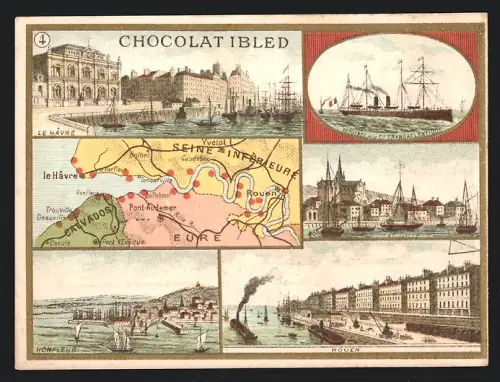Sammelbild Rouen, Chocolat Ibled, Le Hâvre, Honfleur