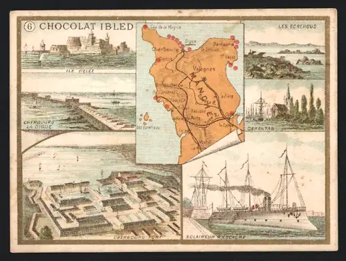 Sammelbild Chocolat Ibled, Ile Pelée, Les Ecrehous, Carentan, Cherbourg Port