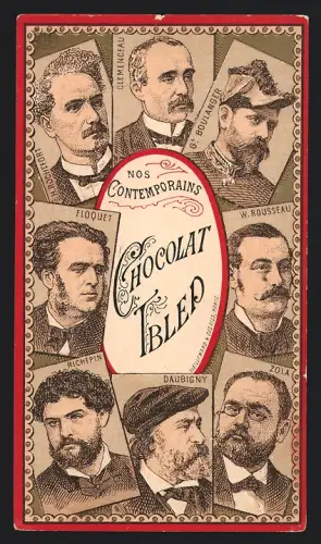 Sammelbild Mondicourt, Chocolat Ibled, Portraits von Clemenceau, Rousseau und Floquet