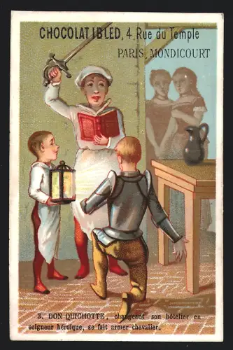 Sammelbild Mondicourt, Chocolat Ibled, Don Quichotte kniet nieder