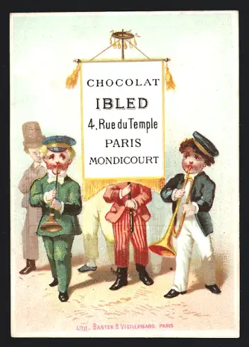 Sammelbild Mondicourt, Chocolat Ibled, Menschen mit Trompeten