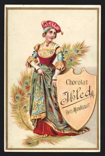 Sammelbild Mondicourt, Chocolat Ibled, Elegante Dame in höfischer Kleidung