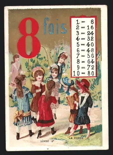 Sammelbild Mondicourt, Chocolat Ibled, Kinder beim Spiel, 8er Einmaleins